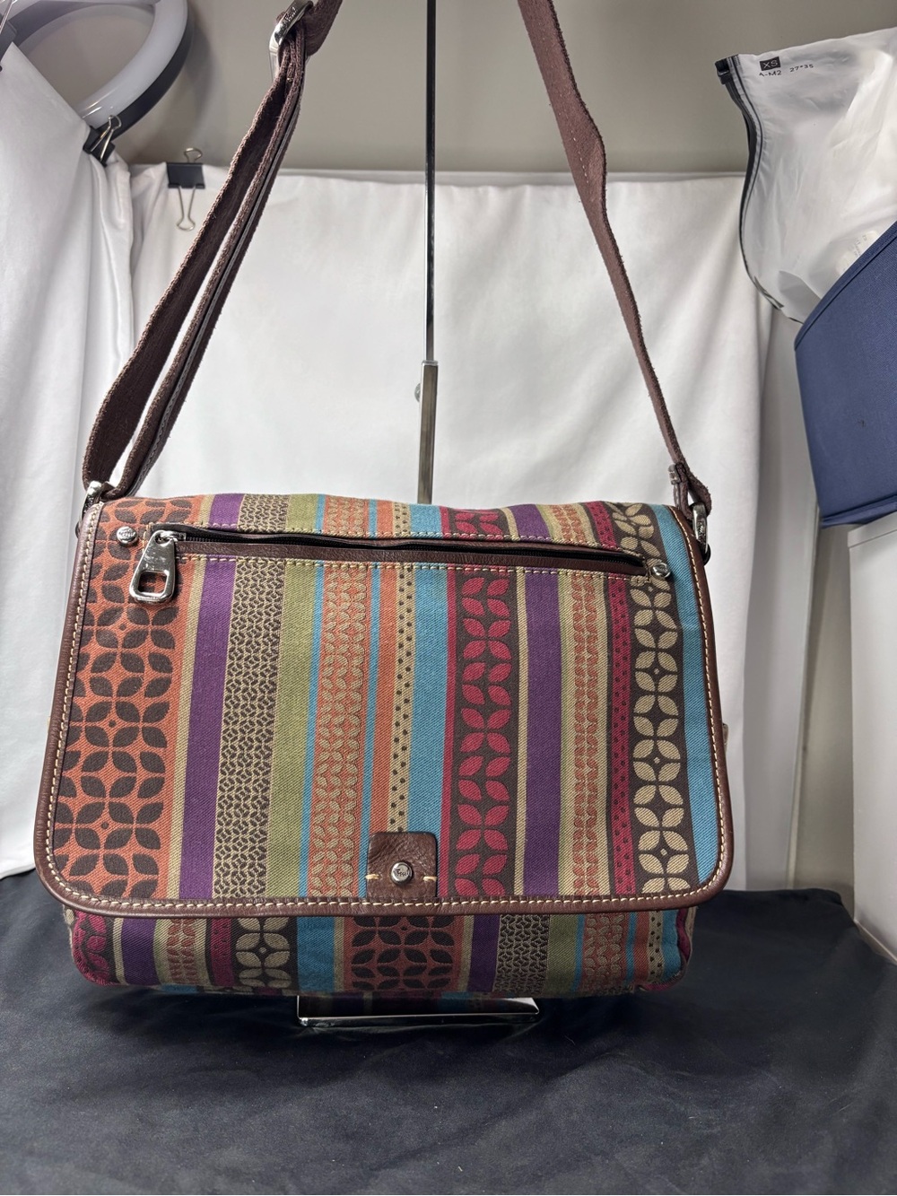 FOSSIL Vintage Y2K Multicolor Canvas Crossbody Messenger Bag Boho Festival - Picture 2 of 14